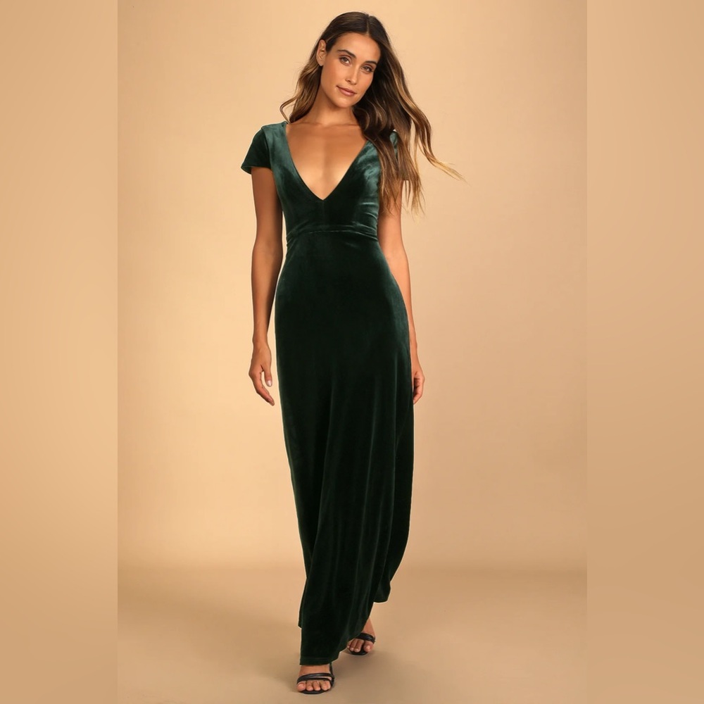 Lulus Emerald Green Velvet V-Neck Maxi Dress